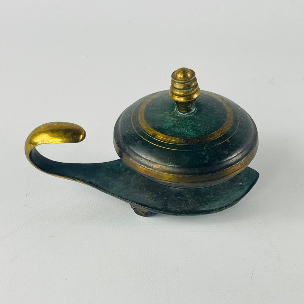 Brass Enamel Green Saccharin Server Jar 3 3/8